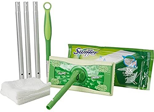 Procter & Gamble Swiffer Starter Kit Per Panni Bagnati E Asciutti, Kit 6 Confezioni con Scopa, 8 Panni a Secco e 3 Panni Umidi