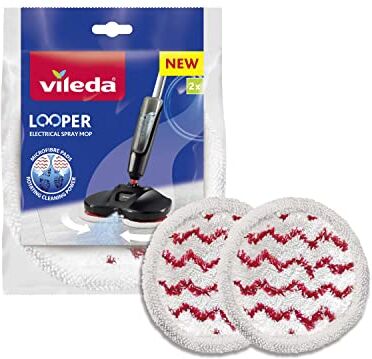 Vileda Looper Panni Ricambio Panni Ricambio per Sistema Lavapavimenti Elettrico Spray  Looper, 100% Microfibra, 2 Panni, Bianco/Rosso