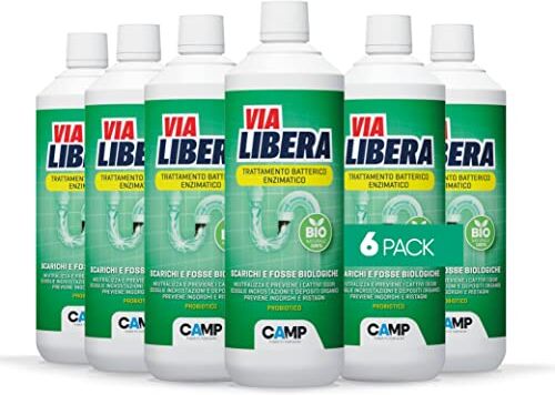 CAMP Via Libera Bio Liquido, Trattamento Batterico Enzimatico Per Scarichi E Fosse Biologiche 6x 1l