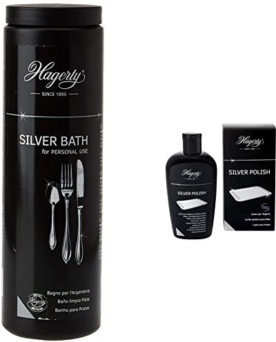 Hagerty Silver Bath Personal Use Bagno detergente antiossidante per argento 580ml & Silver Polish 250 ml I pulitore efficace per argento e metalli placcati in argento