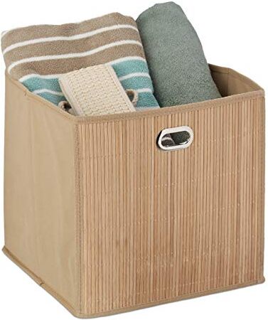 Relaxdays Contenitore Portaoggetti in bambù, Scatola Alta da Bagno, Quadrata, HLP 31 x 31 x 31 cm, Pieghevole, Naturale, 60% Tessuto Non Tessuto 30% Cartone 10%, 1 pz