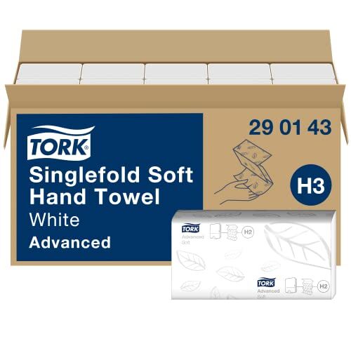 Tork Asciugamani di carta Singlefold  H3 Advanced asciugamani di carta piegati per dispenser monodose, Assorbente, resistente agli strappi, 2 strati, bianco 15 x 250 Fogli