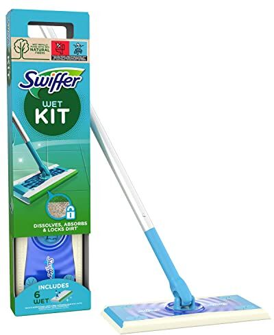 Swiffer Lavapavimenti, 1 Scopa e 6 Panni Umidi, Pulizia Igienica Profonda Lavapavimenti, Cattura e Intrappola Polvere e Peli, Rimuove Sporco e Batteri, Per Tutti I Tipi Di Pavimenti