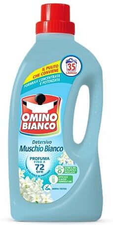 Omino Bianco Detersivo Lavatrice Liquido, 35 Lavaggi, Rispetta Colori e Tessuti, Fresco Profumo con Essenza di Muschio Bianco, 1400 ml