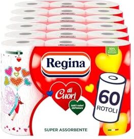 Regina di Cuori Carta Cucina   Confezione da 60 Rotoli a 2 veli   50 fogli per rotolo   Grande Assorbenza, Spessa e Resistente   Carta 100% certificata FSC®