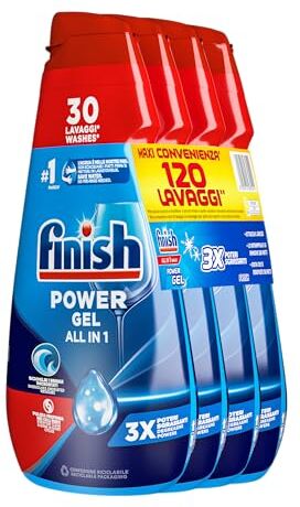 Finish Powergel Gel Detersivo per Lavastoviglie Liquido, Multiazione, Poteri Sgrassanti, Fresh, 120 Lavaggi, 4 Confezioni da 30 Lavaggi