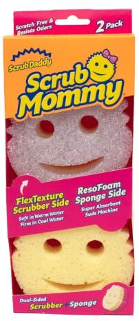 Scrub Daddy Scrub Mommy, Spugna Abrasiva Cucina su Due Lati, Alternativa Prodotti Cucina ai Panni Non Graffiati, Spugna Faccina Sorridente per Lavello, Bagno e Doccia, FlexTexture, Viola, 2 pz