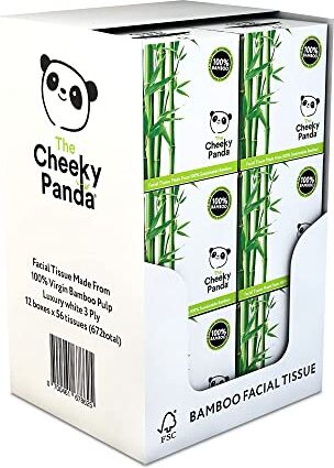 Panda – Fazzolettini per Viso in Bamboo   12 Confezioni da 56 Fazzolettini l'uno (672 Fazzolettini in Totale)   3 Veli, No Plastica, Ecologici, Super Morbidi, Resistenti e Sostenibili