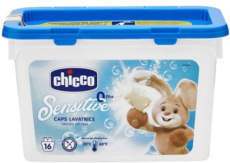 Chicco Sensitive Detersivo Dosato Lavatrice, senza Coloranti, 0+ Mesi 16 Capsule