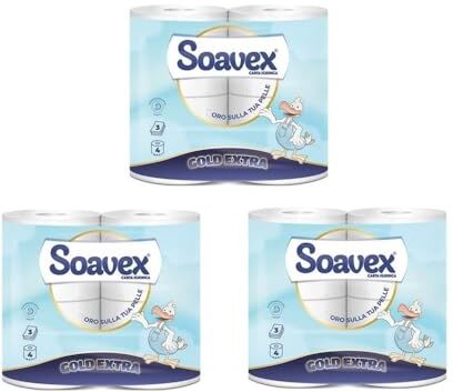 Generic SOAVEX Rotoli maxi Carta igienica soavex gold extra 3 veli 350 strappi pura cellulosa a rotolo finitura decorata (3 cf 12 rotoli)