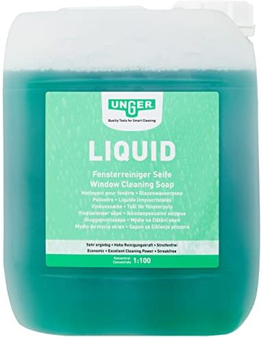 Unger Detergente liquido per vetri  (5 litri, concentrato, rapporto di miscelazione 1:100, pH neutro, vetri senza aloni, chiusura di sicurezza, scala di dosaggio)