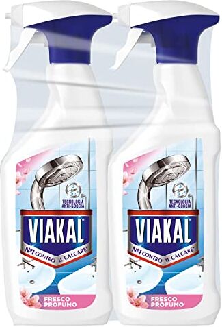 VIAKAL Fresco Profumo Spray Anticalcare, 2 Confezioni da 670ml, Fragranza Rosa di Primavera, Elimina Fino Al 100% Di Calcare e Residui di Sapone, Combatte i Cattivi Odori