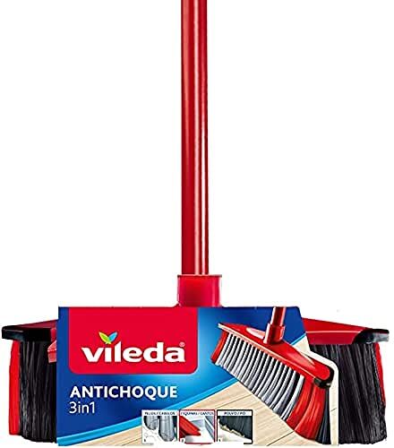 Vileda Anti-Shock 3 in 1 Set spazzola e manico, adatto a tutte le superfici, rosso e nero