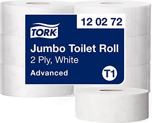 Tork Carta Igienica Jumbo Advanced T1, lunga durata, 2 veli, 6 rotoli a confezione, (6 x 1800 strappi), bianca