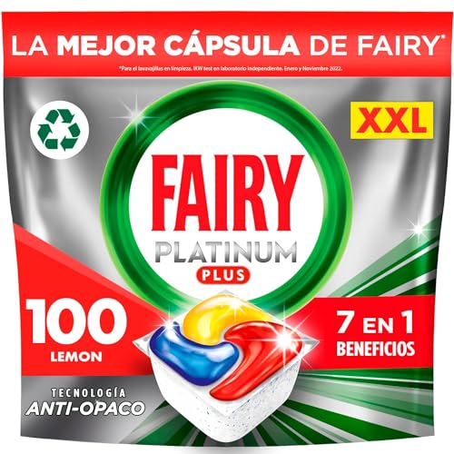 Fairy Platinum Plus Pastiglie Lavastoviglie, Detersivo Brillantante Lavastoviglie al Limone, 100 Lavaggi, 5x20 Capsule Lavastoviglie, Tecnologia Anti-Opaco con Azione Brillante