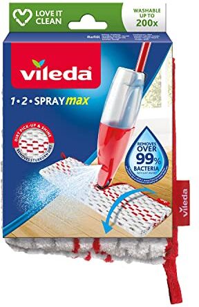 Vileda 1.2 Spray Max Panno Ricambio, Panno in microfibra riutilizzabile, Lavabile in lavatrice a 60°, Per tutti i tipi di pavimenti, Rimuove oltre il 99% di batteri e virus,  Love It Clean