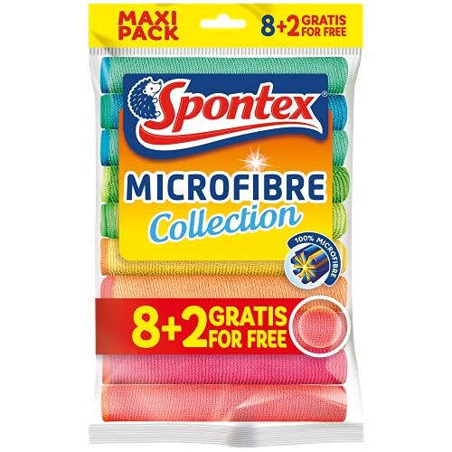 Spontex Microfibre– Panni multiuso 8+2 gratis, 1 confezione, in microfibra colorata