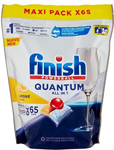 Finish Quantum All in 1 Pastiglie lavastoviglie Lemon, 65 pastiglie per lavastoviglie