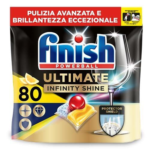 Finish Ultimate Infinity Shine Pastiglie Lavastoviglie al Limone, 80 Capsule, con Scudo Prottettivo contro lo Sporco e i Residui Incrostati
