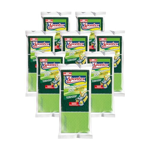 Spontex Confezione da 3 spugne per pulizia Duo, con lato asciutto, colore non selezionabile, verde/rosa, 8 x 3 pezzi