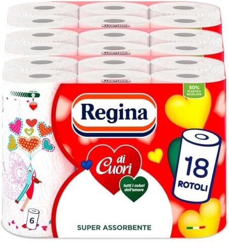 Regina di Cuori Carta Cucina   Confezione da 18 Rotoli a 2 veli   50 fogli per rotolo   Grande Assorbenza, Spessa e Resistente   Carta 100% certificata FSC®…