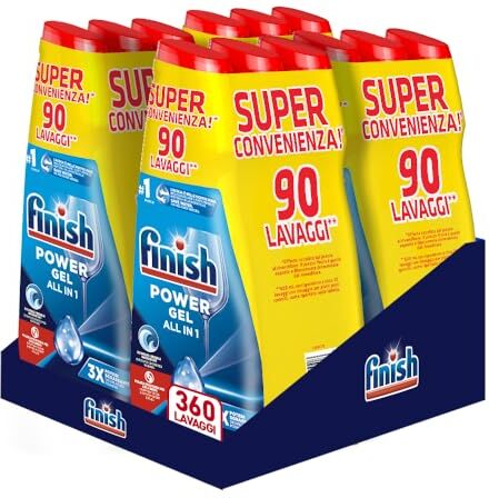 Finish Powergel Fresh detersivo per lavastoviglie, 360 lavaggi, gel per lavastoviglie, 600 ml (confezione da 12)