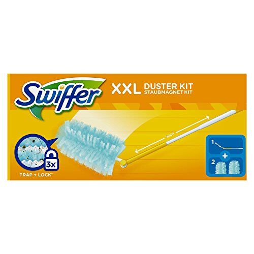 Swiffer Starter Kit Duster XXL Scopa con 1 Manico + 2 Piumini Ricarica di Ricambio, per Catturare e Intrappolare la Polvere