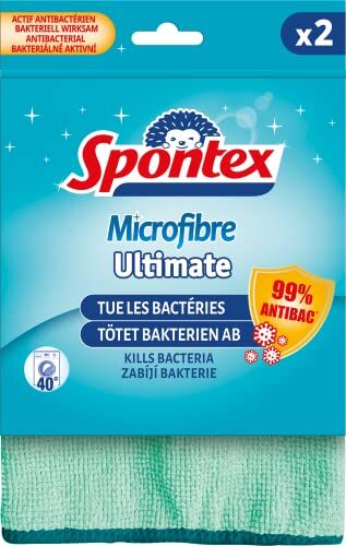 Spontex Microfibra Ultimate 2 lavette Elimina il 99% dei batteri raccolti