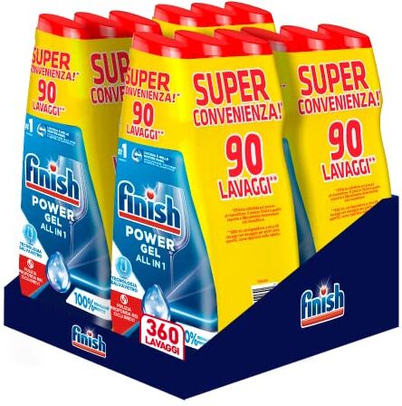 Finish Powergel Gel Detersivo per Lavastoviglie Liquido, Multiazione, 100 percento Stoviglie più Protette, 360 Lavaggi, 12 Confezioni da 30 Lavaggi, Multicolore, 600 ml (Confezione da 12)