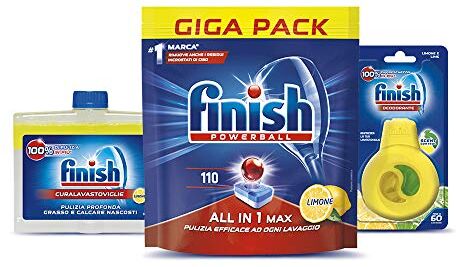 Finish All in 1 Max Kit Pastiglie Lavastoviglie 110 Tabs + Curalavastoviglie + Deodorante