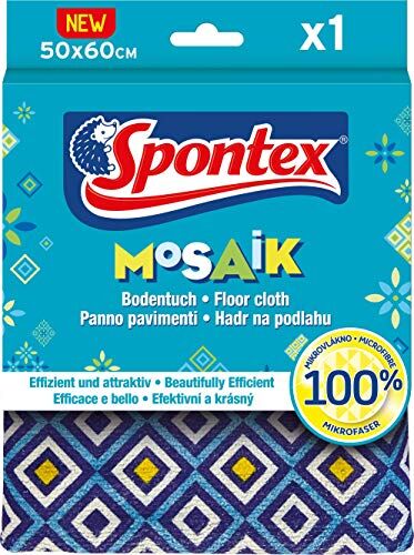 Spontex Microfibre Pavimenti Mosaik, Panno pavimenti con trama in 100% microfibre, Colorato, Pulisce e sgrassa a fondo tutte le superfici, cartone da 12 confezioni