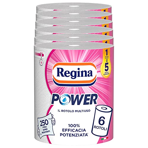 Regina Power Carta Multiuso   6 rotoli   250 fogli a 2 veli   Ideale per la pulizia di ogni superficie   Confezione riciclabile   Carta 100% certificata FSC