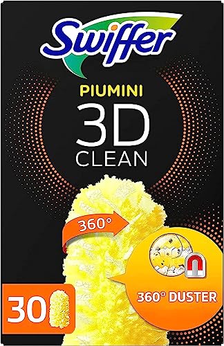 Swiffer Duster Piumini Catturapolvere, 30 Piumini 3D, Cattura e Intrappola Polvere e Sporco, Raggiunge I Punti più Difficili della Casa, Piumini con 33% di Fibre Riciclate