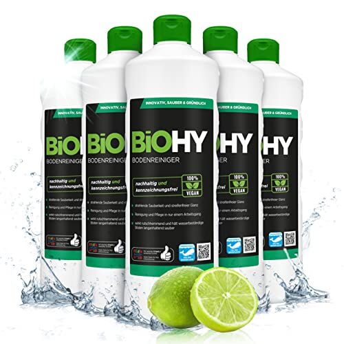 BIOHY Detersivo per pavimenti (6 bottiglie da 1l)   Concentrato per tutte le apparecchiature di pulizia e tutti i pavimenti duri   Pulizia senza striature (Bodenreiniger)
