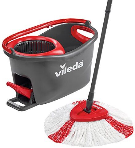 Vileda Turbo Sistema lavapavimenti rotante con secchio e pedale, Manico telescopico, Lavapavimenti con strizzatura a centrifuga, Fiocco 2in1 Microfibra, Lavapavimenti sostenibile,  love it clean