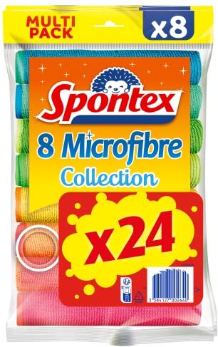 Spontex Set di 24 panni in microfibra collezione Lavette multiuso Elimina il 99% dei batteri 30 x 30 cm