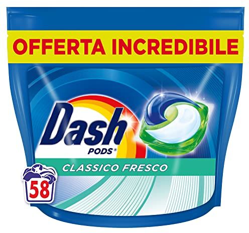 DASH Pods Detersivo Lavatrice In Capsule, 58 Lavaggi, Classico Fresco, Rimuove Le Macchie, Efficace A Freddo Anche E In Cicli Brevi