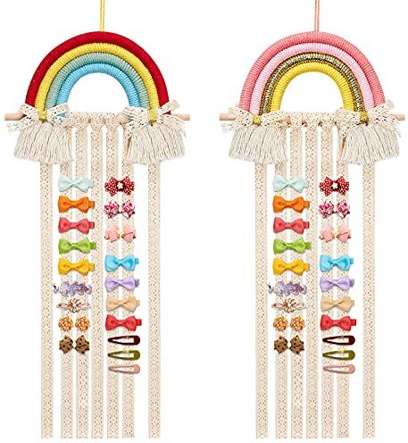 FARUTA 2 pezzi archi per capelli titolare arcobaleno nappe fascia titolare ragazze clip organizzatore appeso a parete arcobaleno gancio di stoccaggio decorazione