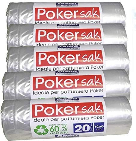 Bama poker sak, Sacchetti Pattumiera, 65x54 cm, 5 Confezioni da 20 Sacchi