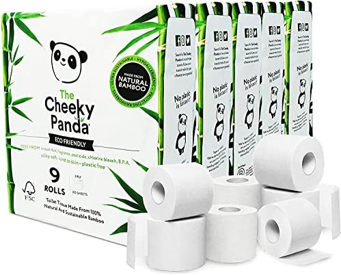 Panda – Carta Igienica in Bamboo   5 Confezioni da 9 Rotoli (45 Rotoli in Totale)   3 Veli, No Plastica, Ecologica, Super Morbida, Resistente e Sostenibile