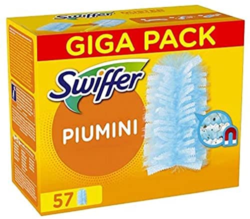 Swiffer Duster Piumini Catturapolvere, 57 Piumini, Cattura e Intrappola Polvere e Sporco, Raggiunge I Punti più Difficili della Casa, Panni con 79% di Fibre Riciclate