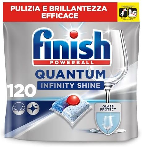 Finish Quantum Infinity Shine Pastiglie Lavastoviglie, 120 Capsule Lavastoviglie, Pastiglie per Lavastoviglie per una Pulizia Profonda e Stoviglie Splendente