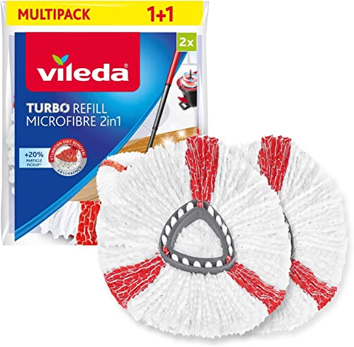 Vileda Turbo 2in1 Fiocco Ricambio, Confezione da 2, Adatto ai Sistemi Turbo e Turbo Smart, +20% Raccolta di Sporco, per Tutti i Tipi di Pavimento