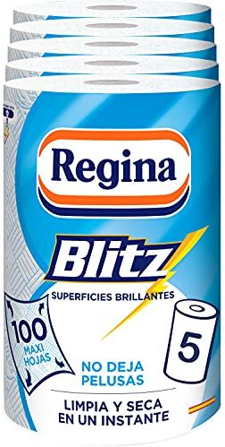 Regina Blitz Carta da Cucina   5 Rotoli   100 Maxi-fogli a 3 strati   Ideale per la pulizia delle superfici domestiche   senza pelucchi   Confezione di carta riciclabile   Carta 100% certificata FSC