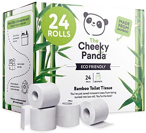 Panda Carta igienica in bambù acquistabile all'ingrosso, 24 rotoli a 3 strati, confezione priva di plastica e carta velina sostenibile, colore: bianco