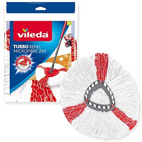 Vileda Turbo 2in1 fiocco ricambio, confezione da 1, adatto ai sistemi Turbo e Turbo Smart,+20% raccolta di sporco,per tutti i tipi di pavimento,Rimuove oltre il 99% di batteri e virus* solo con acqua