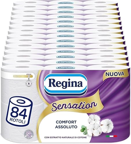 Regina Sensation 84 Rotoli di Carta Igienica, 160 Soffici Strappi a 3 Veli, Morbida e Resistente, Certificata FSC