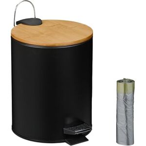Relaxdays 5 L Pattumiera Bagno a Pedale, Cestino Interno Estraibile, Silenzioso, con Sacchetti, Ferro e bambù, Nero, 20% 10% plastica 70% Relaxdays 5 L Pattumiera Bagno a Pedale, Cestino Interno Estraibile, Silenzioso, con Sacchetti, Ferro e bambù, Nero, 20% 10% plastica 70%