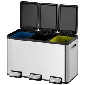 EKO Pattumiera da cucina riciclabile 10L+10L+10L con pedale Pattumiera anti-impronta in acciaio inox 30L Triplo scomparto con chiusura ammortizzata Design compatto e porta sacchetto EKO Pattumiera da cucina riciclabile 10L+10L+10L con pedale Pattumiera anti-impronta in acciaio inox 30L Triplo scomparto con chiusura ammortizzata Design compatto e porta sacchetto