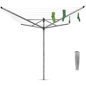 Brabantia Stendibiancheria a Ombrello Lift-O-Matic 50m di Spazio per Stendere Regolabile Lavoro All'altezza (129-187 cm) con Picchetto 45mm Metallic Grey ø 295cm Brabantia Stendibiancheria a Ombrello Lift-O-Matic 50m di Spazio per Stendere Regolabile Lavoro All'altezza (129-187 cm) con Picchetto 45mm Metallic Grey ø 295cm